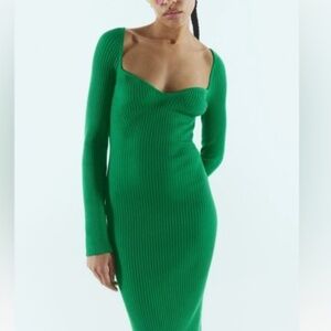 NEW HM Ribbed Knit Square Neck Green Midi Dress Medium